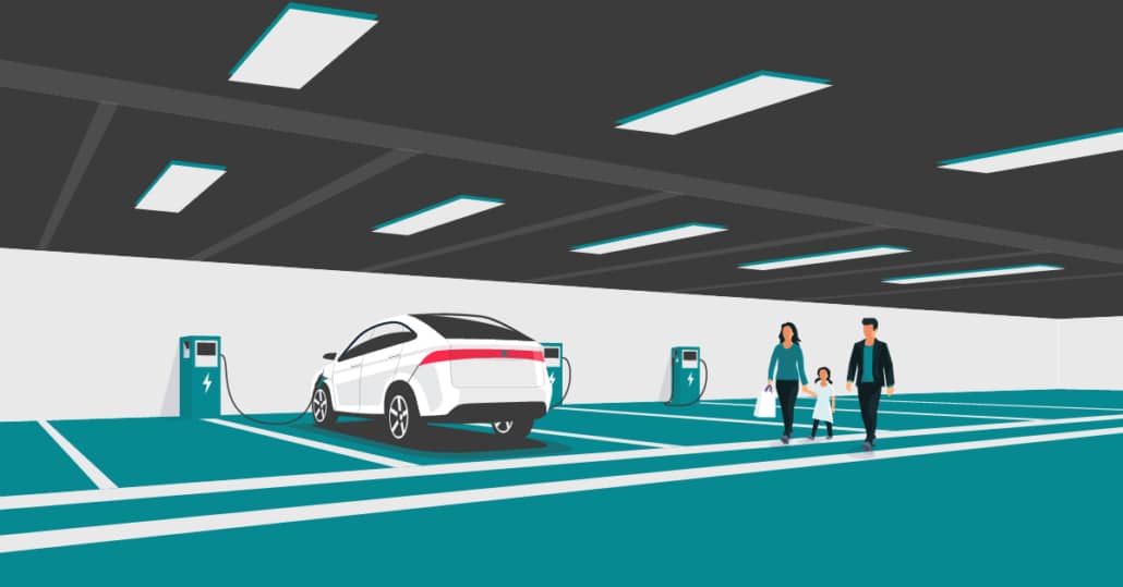 A charging station in an underground car park Contribution graphic