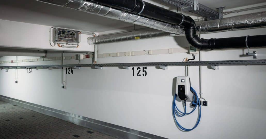 Measuring transformer cabinet in the underground car park of Hafencity Dresden